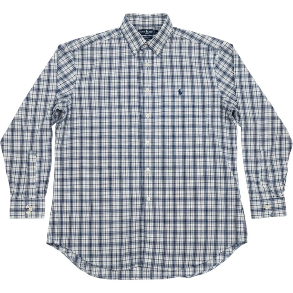 Ralph Lauren Blaire Button Down Mens L Blue White Plaid Long Sleeve Cotton Shirt